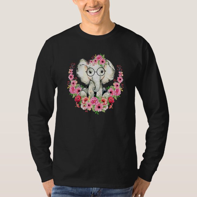 T-shirt Petit Eléphant mignon Animaux Floraux Enfants Fill (Devant)