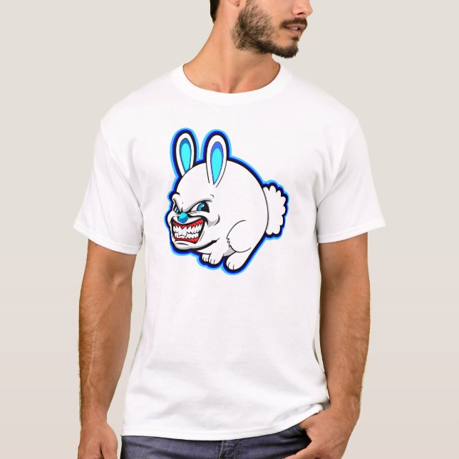 T-shirt Petit lapin de pomme rose mignonne (en bleu) (Devant)