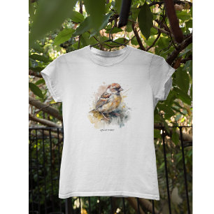 T-shirt petit moineau mignon en aquarelle