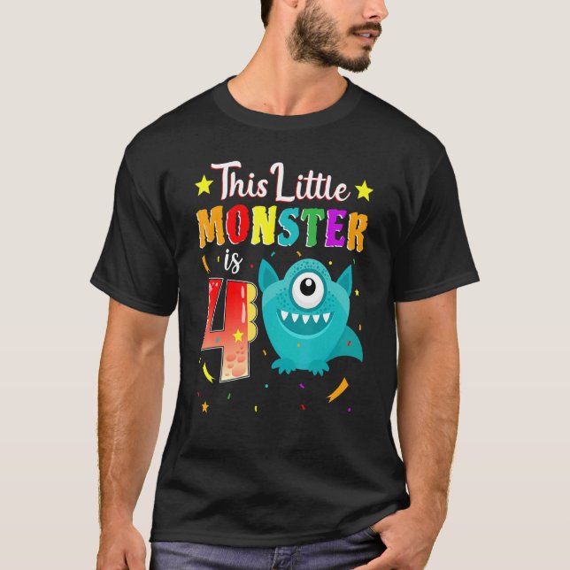 T-shirt Petit Monstre 4e anniversaire Monstre de fête 4 an (Devant)