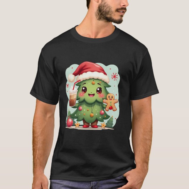 T-shirt Petit Noël Arbre pain d'épices Santa Hat Festif (Devant)