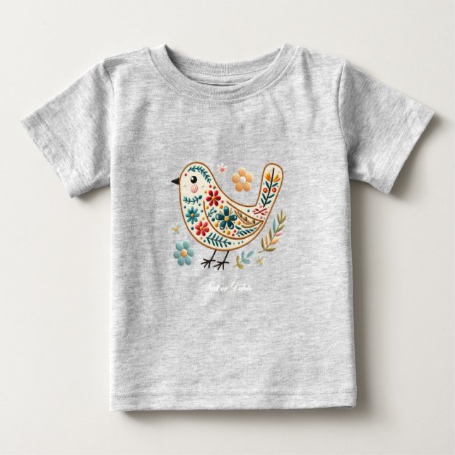 T-shirt petit oiseau fleuri bébé (Devant)