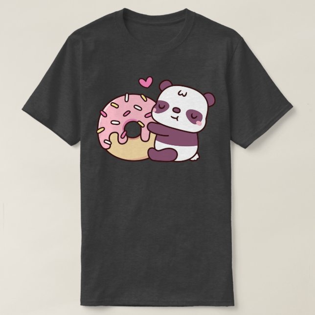 T-shirt Petit Panda mignon Accroché Doughnut (Design devant)