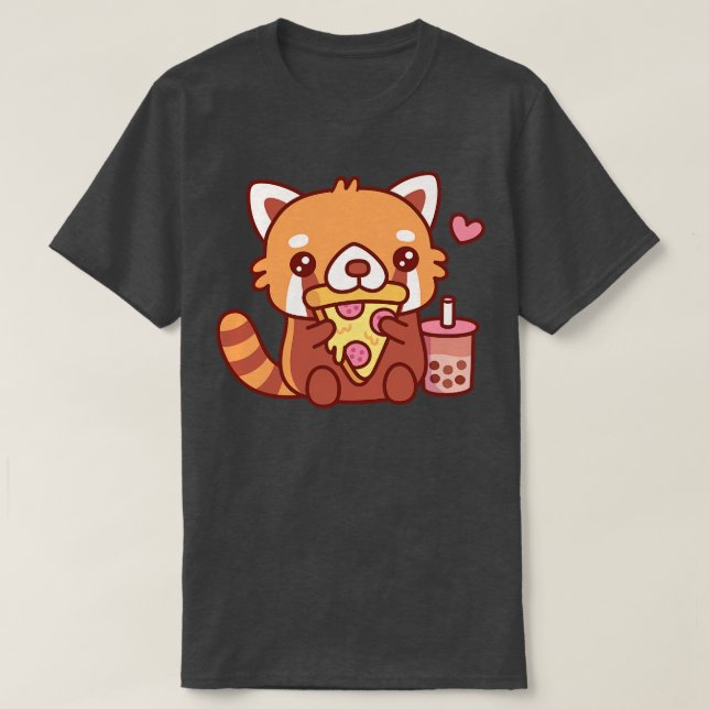 T-shirt Petit Panda Rouge Aime Manger Pepperoni Pizza (Design devant)