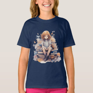 T-shirt Petit ver de livre fille Retour à l'école