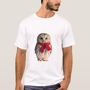 T-shirt Petite chouette adorable portant une écharpe rouge