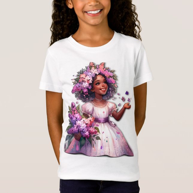 T-Shirt Petite Fille Avec De Belles Fleurs De Printemps (Devant)