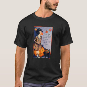 T-shirt Petite fille Citrouille Chat noir accrochant des p