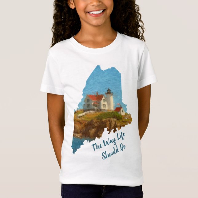 T-Shirt Petite fille du phare de Nubble dans le Maine (Devant)