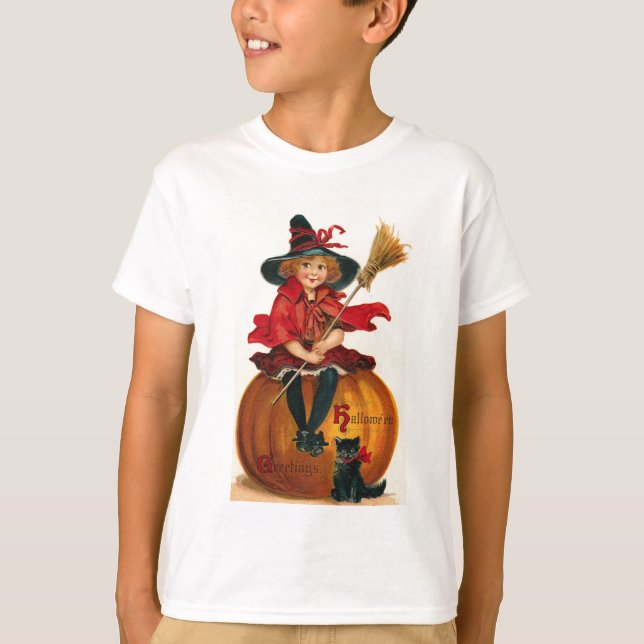 T-shirt Petite fille en costume sorcier Halloween Tee - sh (Devant)