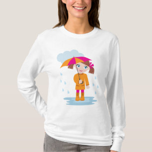 T-shirt Petite Fille en Imper Orange avec Parapluie Rose