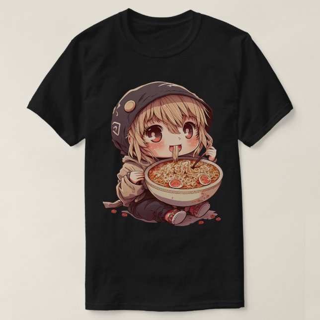 T-shirt Petite Fille Manger Ramen nouilles Kawaii Anime En (Design devant)