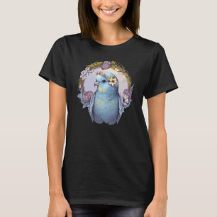 T-shirt Petite Perruche Budgie Oiseau Fleur Couronne Anima