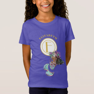 T-Shirt Petite Sirène Noire Joli Monogramme Or Bleu
