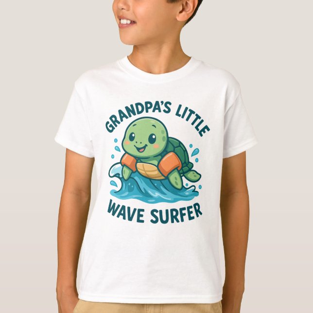 T-shirt Petite tortue surfeuse de petite vague de papy (Devant)
