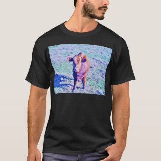 T-shirt Petite vache pourpre en gazon turquoise pastel