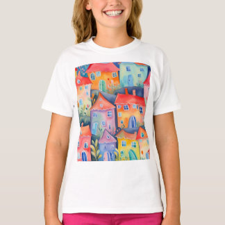 T-shirt Petites maisons pastel de couleur douce, couleur p
