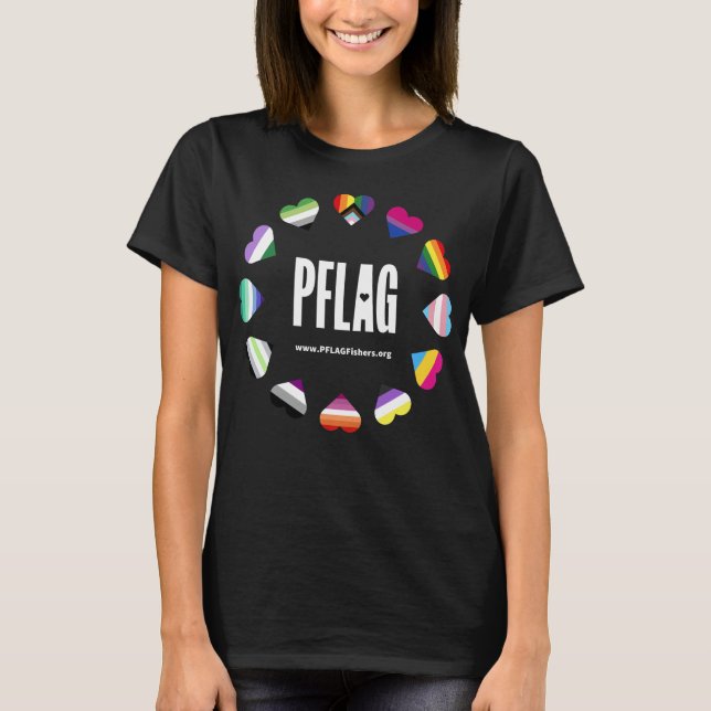 T-shirt PFLAG Fishers Pride - logo blanc - URL blanche (Devant)