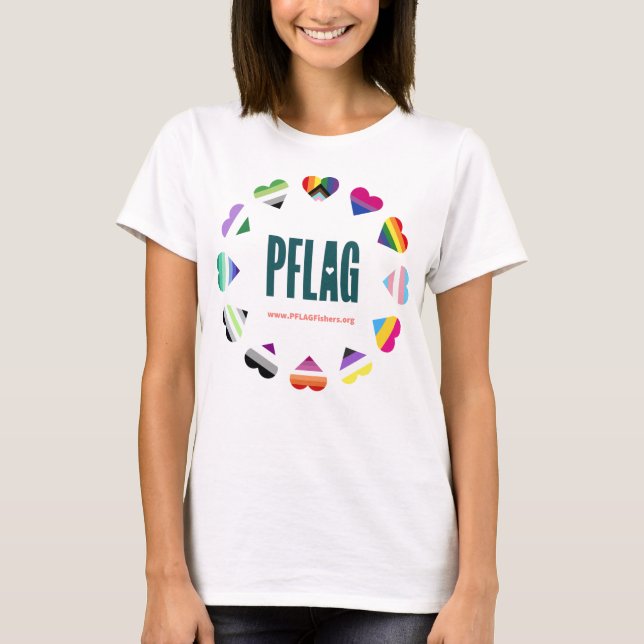 T-shirt PFLAG Fishers Pride - logo turquoise - URL coralli (Devant)