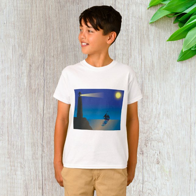 T-shirt Phare et voilier à Night Moonlit Ocean (Créateur téléchargé)