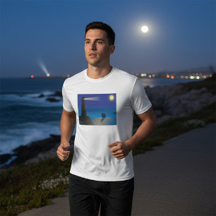 T-shirt Phare et voilier la nuit Océan éclairé par la lune