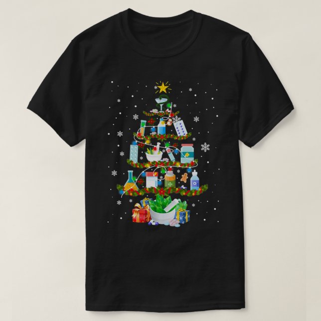 T-shirt Pharmacie Pharmatree Arbre de Noël Médicaments Pha (Design devant)