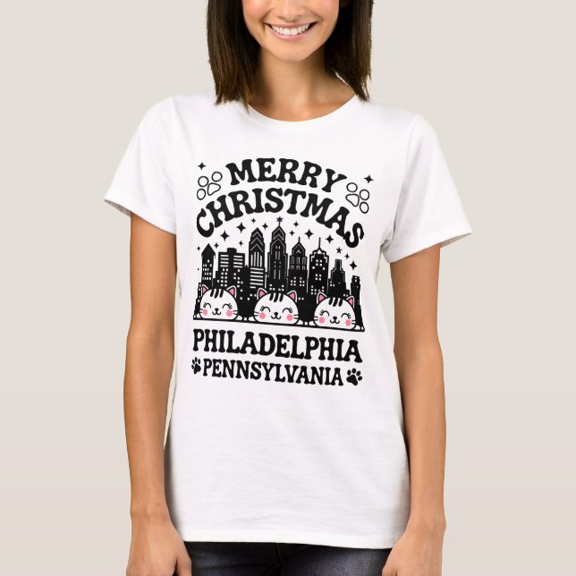 T-shirt Philadelphia City Pennsylvanie Joyeux Noël chat (Devant)