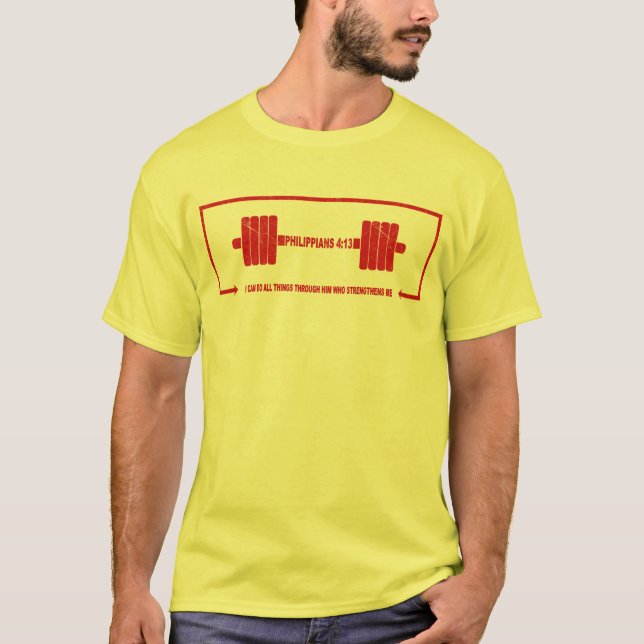 T-shirt Philippians 4:13 Christian Barbell Strength (Devant)