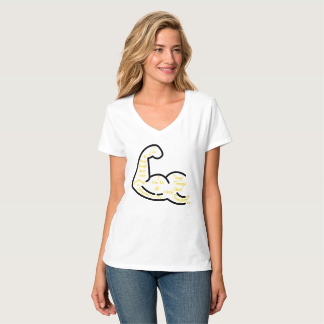 T-shirt Philippiens 4:13 KJV Bible Verse V-Neck féminin (Devant entier)