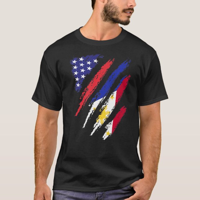 T-shirt Philippines American Grosse Drapeau USA Patriot He (Devant)