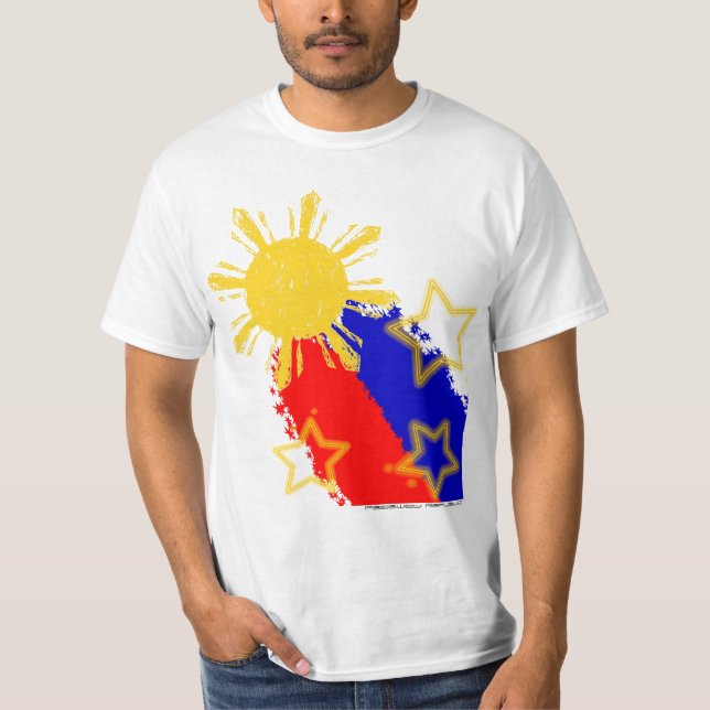 T-shirt Philippines tirant le drapeau de Sun et de débuts (Devant)