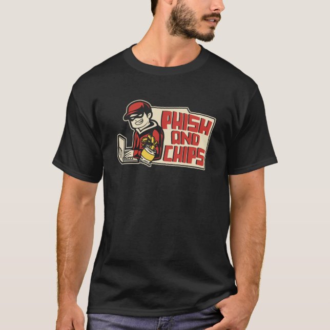 T-shirt Phish And Chips Black Casquette Ethique Hacking Wh (Devant)