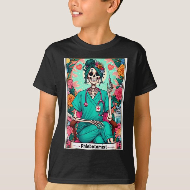 T-shirt Phlebotomist Tarot Card Skeleton Phlebotomy Tech P (Devant)