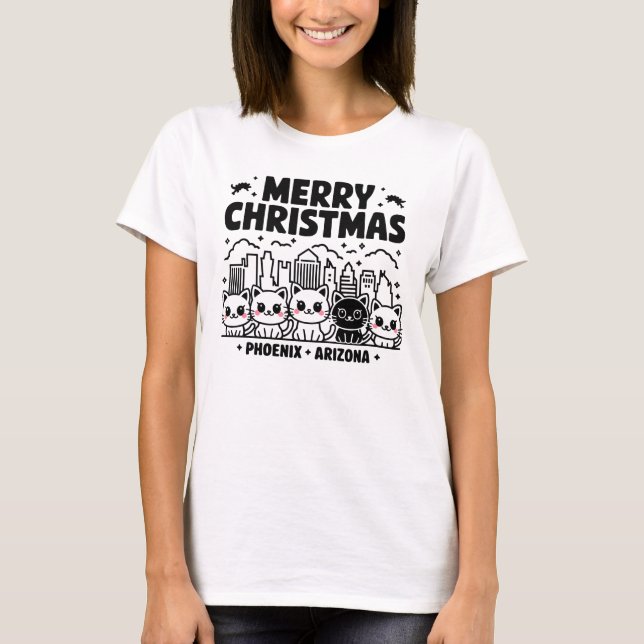 T-shirt Phoenix City Arizona Merry Christmas Cats USA (Devant)