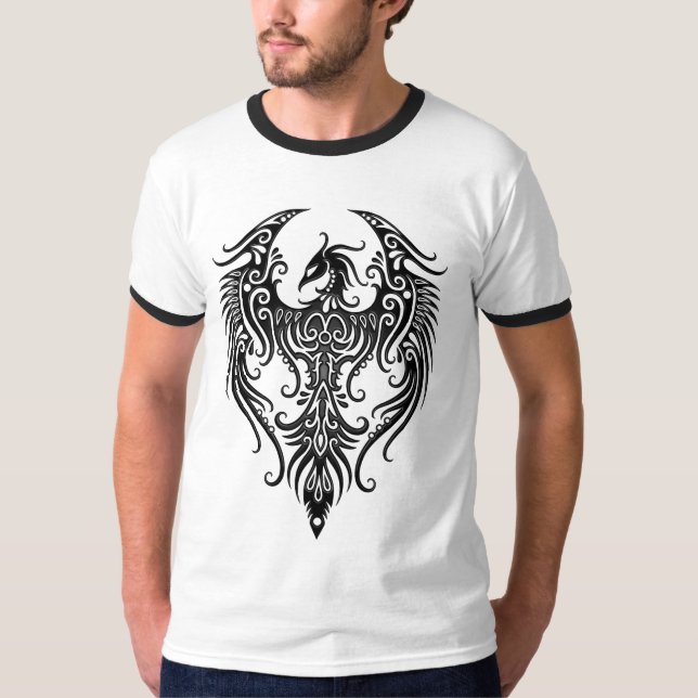 T-shirt Phoenix tribal noir décoré (Devant)