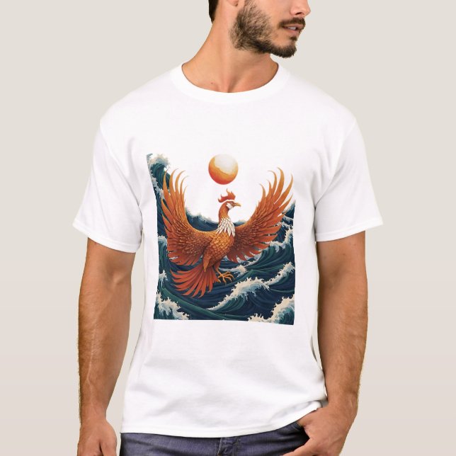 T-shirt Phoenix Wave Art - Ukiyo-e Sunset Design (Devant)