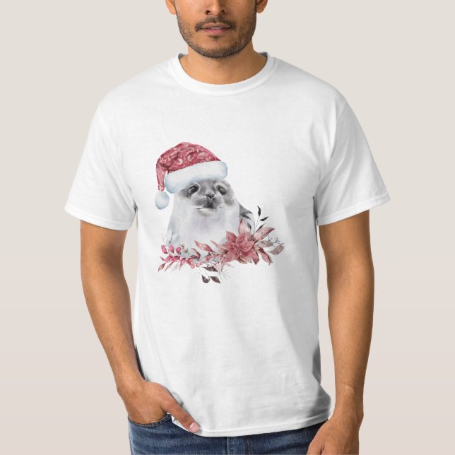 T-shirt Phoque d'eau pour bébé portant le Casquette de Noë (Devant)