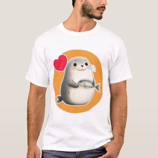 T-shirt Phoque mignon avec poisson