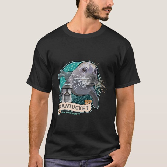 T-shirt Phoque Portuaire Et Phare De Brant Nantucket Massa (Devant)