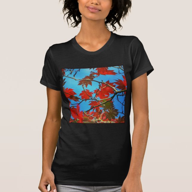 T-shirt Photo carré - Feuilles rouges d'automne (Devant)