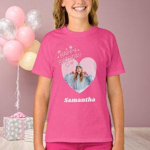 T-shirt Photo cœur nom anniversaire fille rose