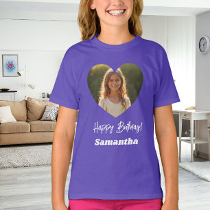 T-shirt Photo cœur nom anniversaire fille violet