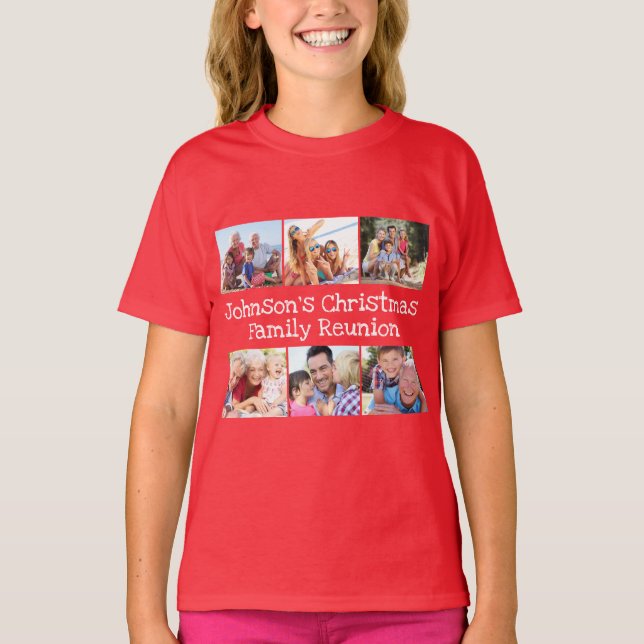 T-shirt Photo Collage Famille de Noël Retrouvailles Filles (Devant)