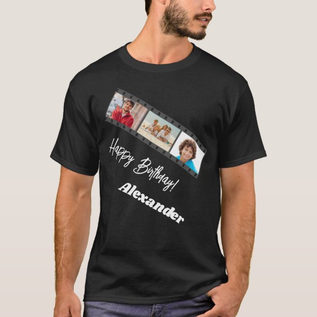 T-shirt Photo collage film name birthday guy black (Devant)