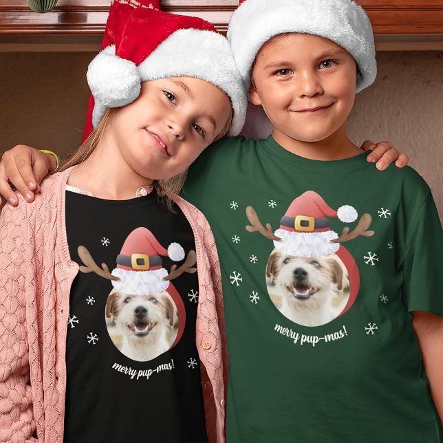 T-shirt Photo de chien avec Père Noël Reindeer Antler Casq (Créateur téléchargé)