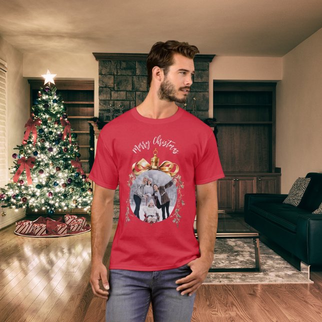 T-shirt Photo de famille de Noël rouge bauve (Créateur téléchargé)