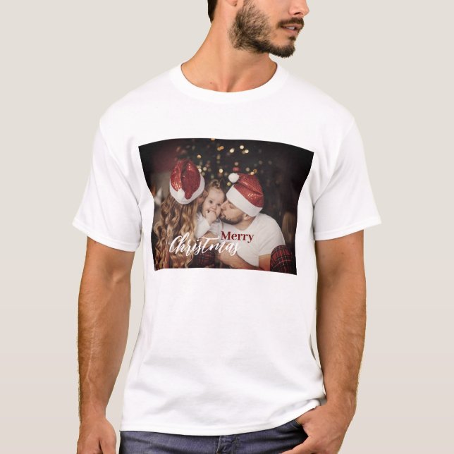 T-shirt Photo de famille moderne et branchée de Noël sombr (Devant)