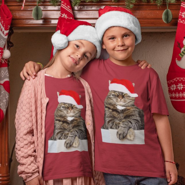 T-shirt Photo de Noël Humbug de chat avec Santa Hat (Christmas Cat Humbug Photo & Santa Hat Kids T-Shirt)