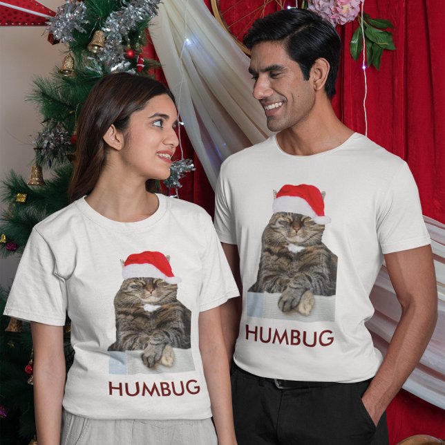 T-shirt Photo de Noël Humbug de chat avec Santa Hat Unisex (Christmas Cat Humbug Photo with Santa Hat Unisex T-Shirt )