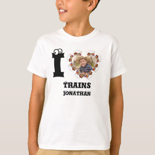 T-shirt Photo du coeur du train personnalisé J'aime les tr